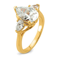 14k 3 5/8ct Lab Grown Diamond VS+ F+ Pear Complete 3 Stone Eng Ring