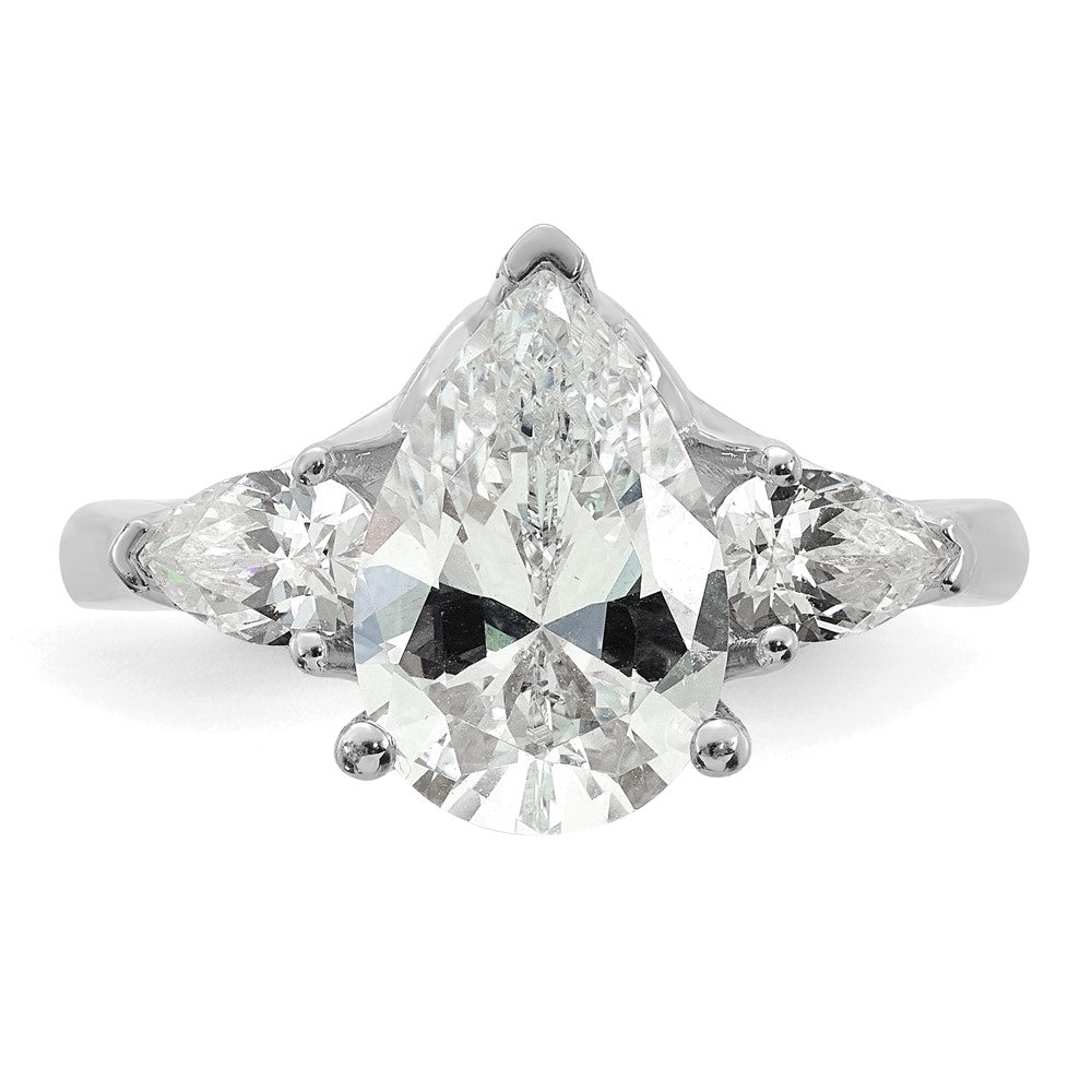14kw 3 5/8ct Cert Lab Grown Diamond VS+ F+ Pear Complete 3 Stone Eng Ring