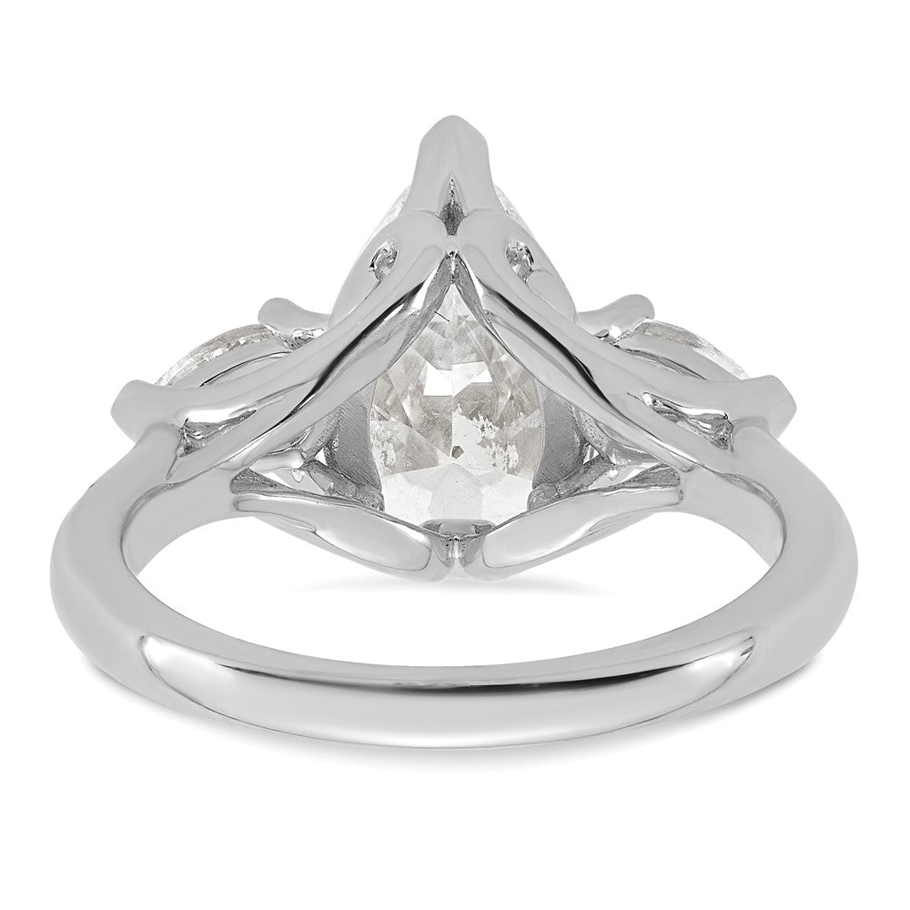 14kw 3 5/8ct Cert Lab Grown Diamond VS+ F+ Pear Complete 3 Stone Eng Ring