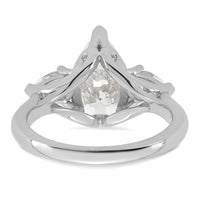 14kw 3 5/8ct Cert Lab Grown Diamond VS+ F+ Pear Complete 3 Stone Eng Ring