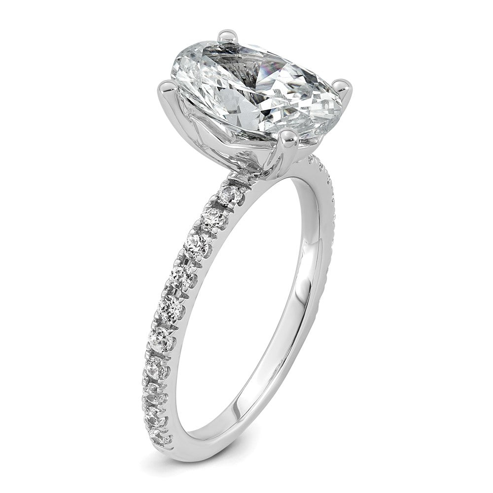 14k White Gold 3 3/8ct Cert Lab Grown Diamond VS+ F+ Oval Comp Eng Ring