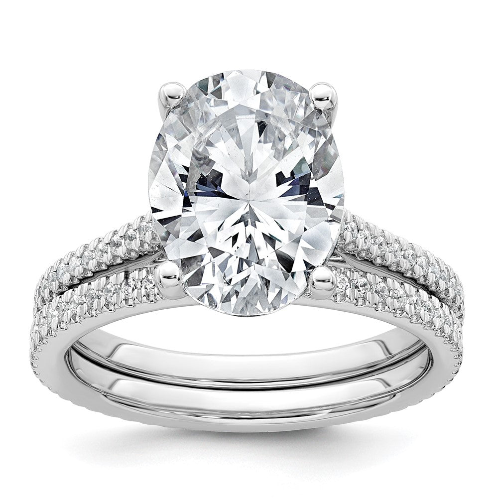 14k White Gold 4 1/4ct Lab Grown Diamond VS+ F+ Oval Comp Eng Ring