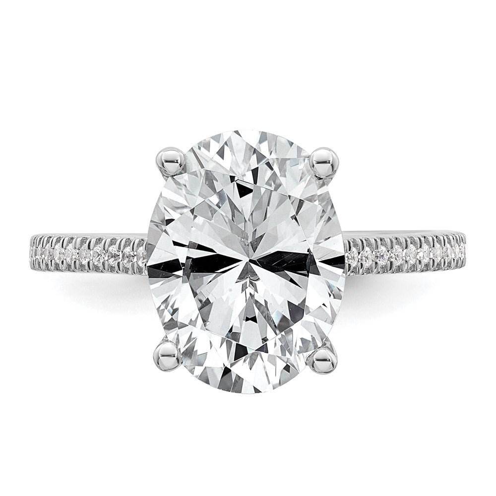 14k White Gold 4 1/4ct Cert Lab Grown Diamond VS+ F+ Oval Comp Eng Ring