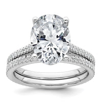 14k White Gold 4 1/4ct Cert Lab Grown Diamond VS+ F+ Oval Comp Eng Ring