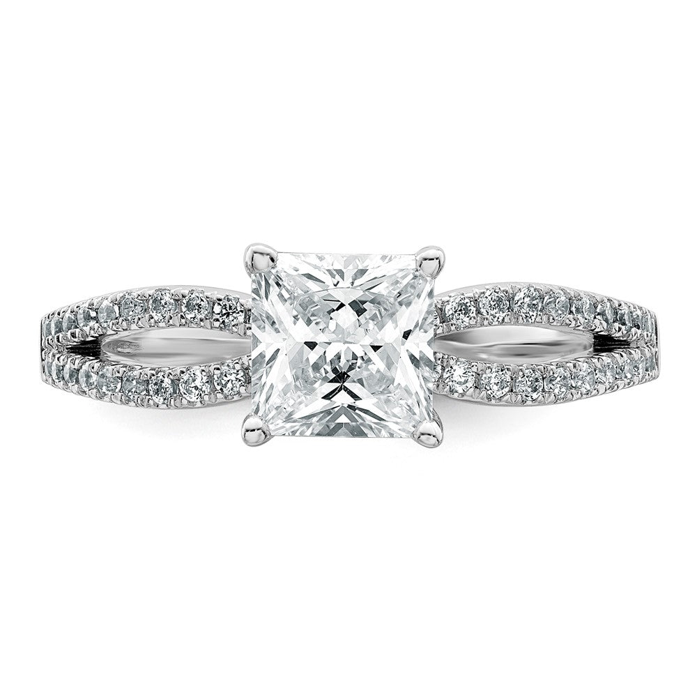14kw 1 1/2 carat Lab Grown Diamond VS+ F+ Princess Semi-mnt Eng Ring