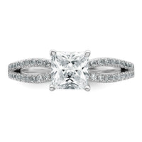 14kw 1 1/2 carat Lab Grown Diamond VS+ F+ Princess Semi-mnt Eng Ring