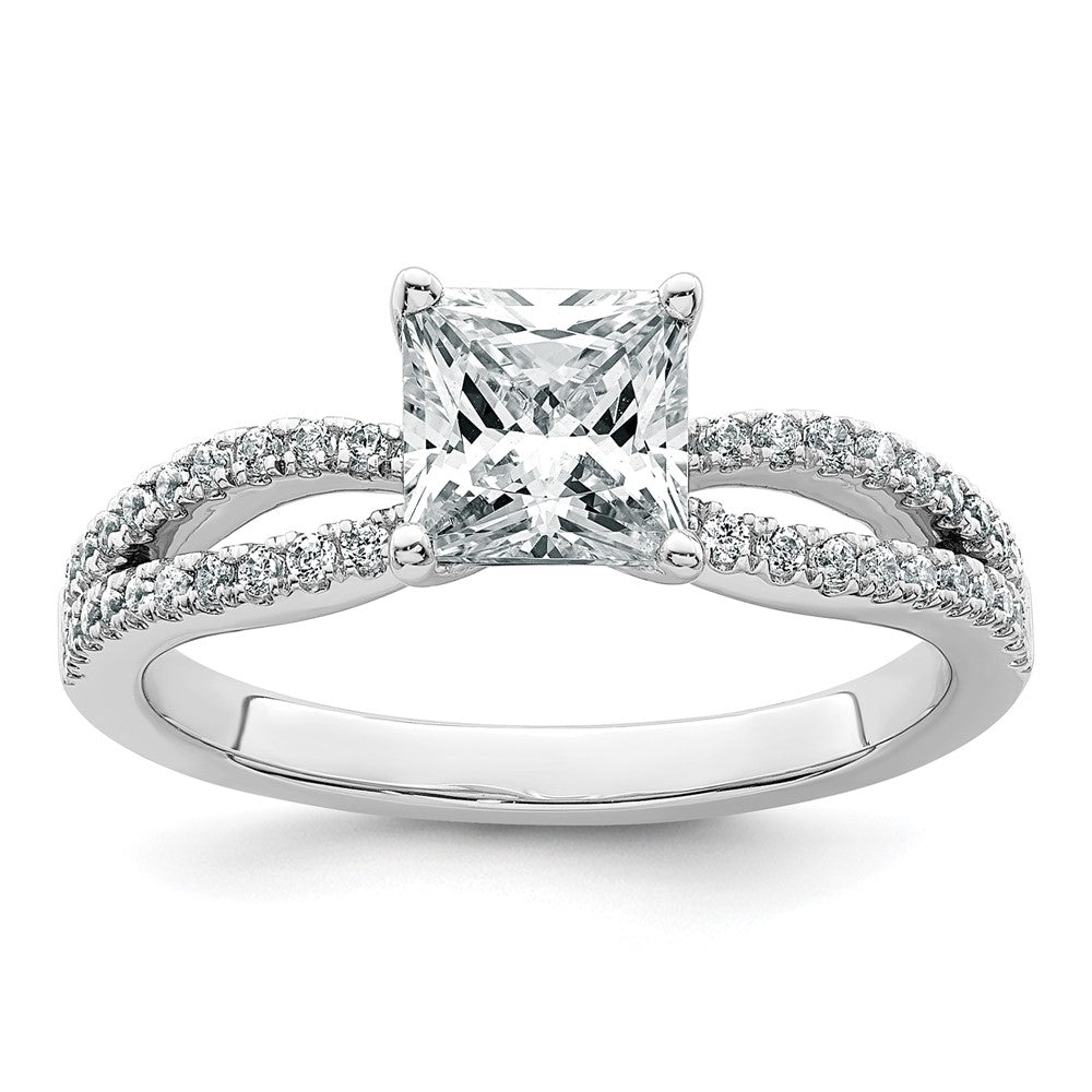 14kw 1 1/2 carat Lab Grown Diamond VS+ F+ Princess Semi-mnt Eng Ring