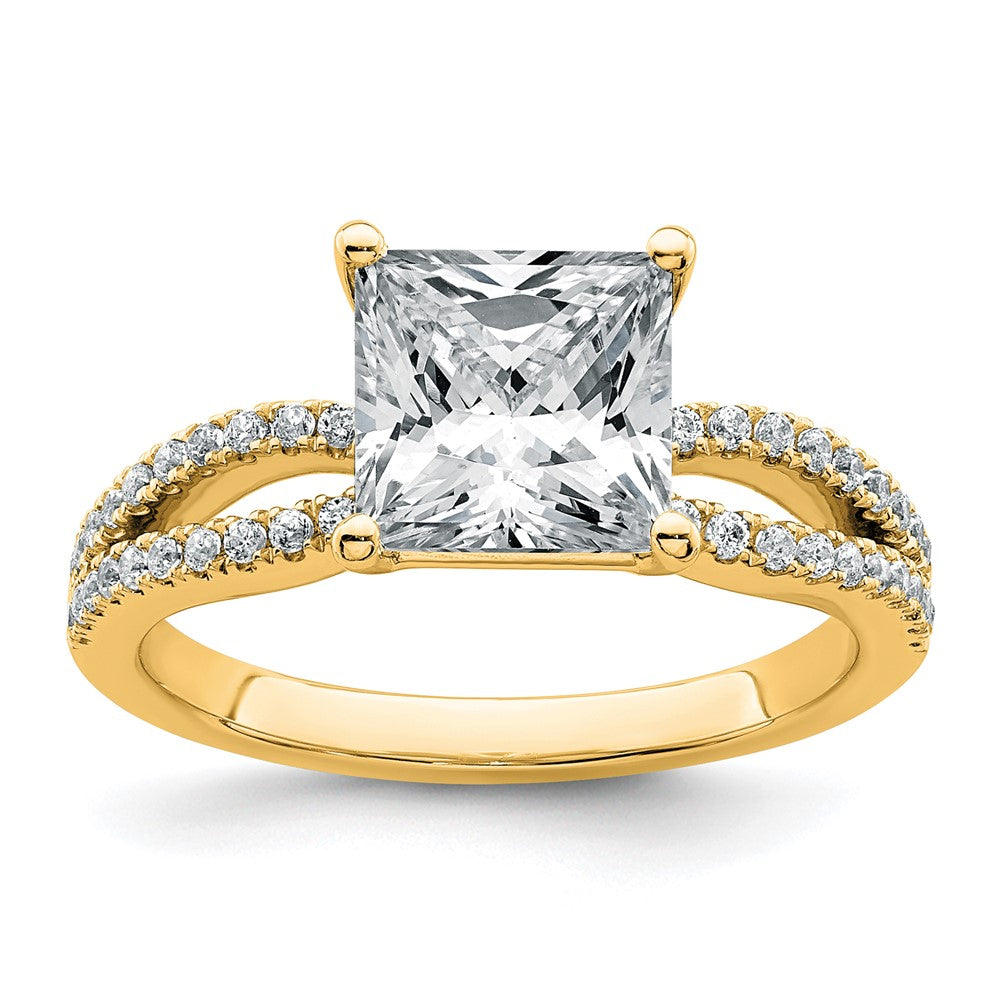 14k 2 1/4 carat Cert Lab Grown Diamond VS+ F+ Princess Complete Eng Ring