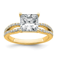 14k 2 1/4 carat Cert Lab Grown Diamond VS+ F+ Princess Complete Eng Ring