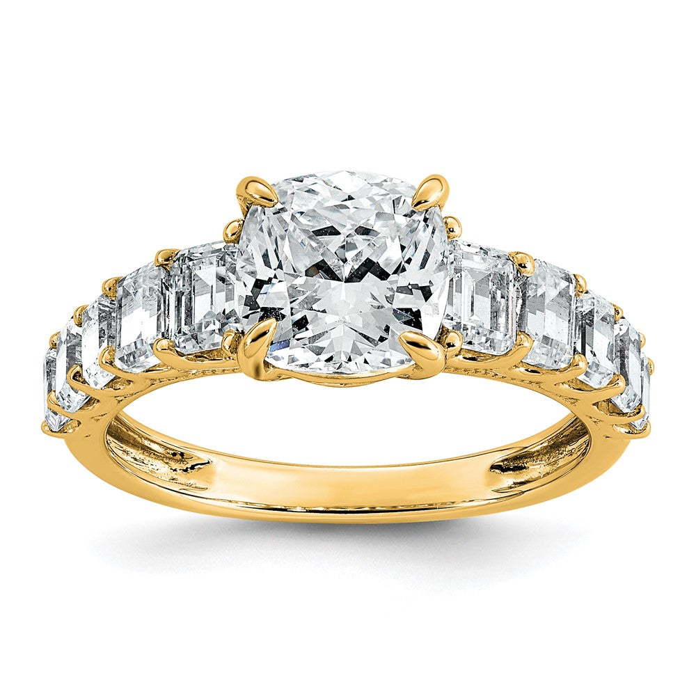 14k 3 3/8ct Lab Grown Diamond VS+ F+ Cushion Comp Eng Ring