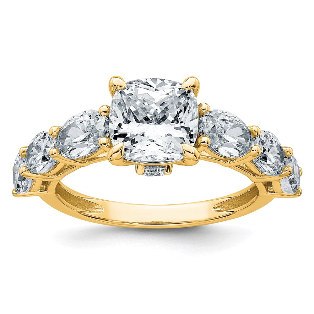 14k 3 3/4ct Lab Grown Diamond VS+ F+ Cushion Semi-mnt Eng Ring