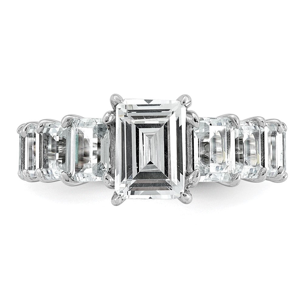 14kw 5ct Lab Grown Diamond VS+ F+ Emerald Comp Shared Prong Eng Ring