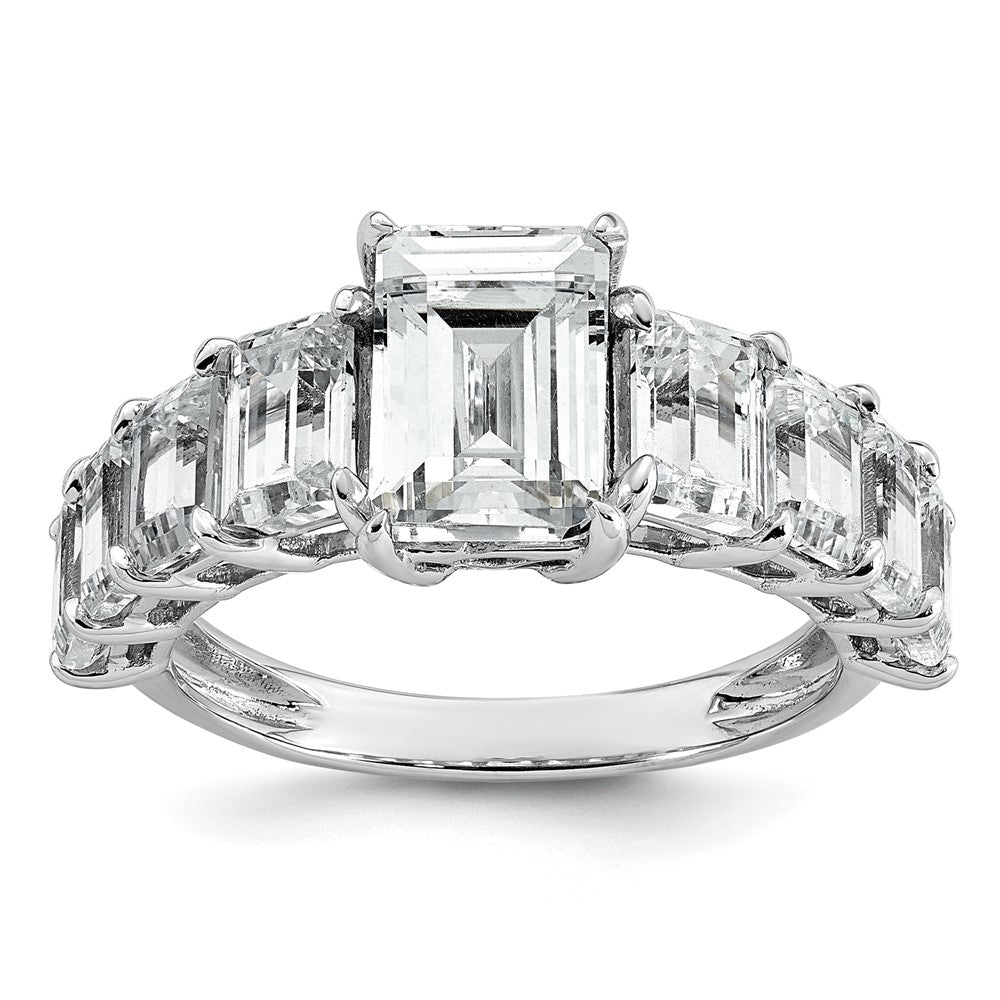 14kw 5ct Lab Grown Diamond VS+ F+ Emerald Comp Shared Prong Eng Ring