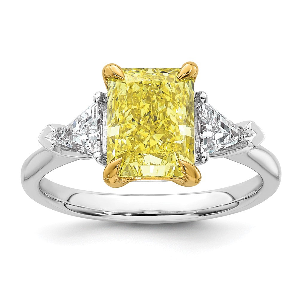 14ktt Lab Grown Dia. Radiant VS+ Cert. Vivid Yellow & Triangle VS+ F+ Ring