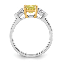 14ktt Lab Grown Dia. Cushion VS+ Cert. Vivid Yellow & Trillion VS+ F+ Ring