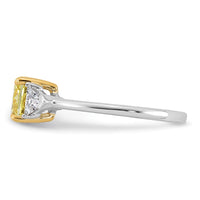 14ktt Lab Grown Dia. Cushion VS+ Cert. Vivid Yellow & Trillion VS+ F+ Ring