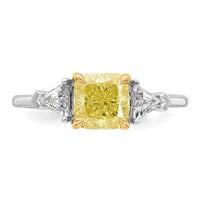 14ktt Lab Grown Dia. Cushion VS+ Cert. Vivid Yellow & Trillion VS+ F+ Ring