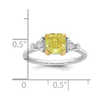 14ktt Lab Grown Dia. Cushion VS+ Cert. Vivid Yellow & Trillion VS+ F+ Ring