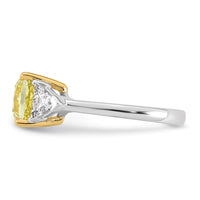 14ktt Lab Grown Dia. Cushion VS+ Cert. Vivid Yellow & Trillion VS+ F+ Ring