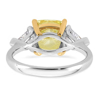 14ktt Lab Grown Dia. Cushion VS+ Cert. Vivid Yellow & Trillion VS+ F+ Ring