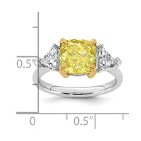 14ktt Lab Grown Dia. Cushion VS+ Cert. Vivid Yellow & Trillion VS+ F+ Ring