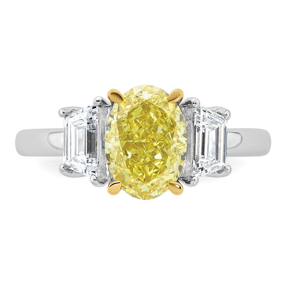 14ktt Lab Grown Dia. Oval VS+ Cert. Vivid Yellow & Trapezoid VS+ F+ Ring