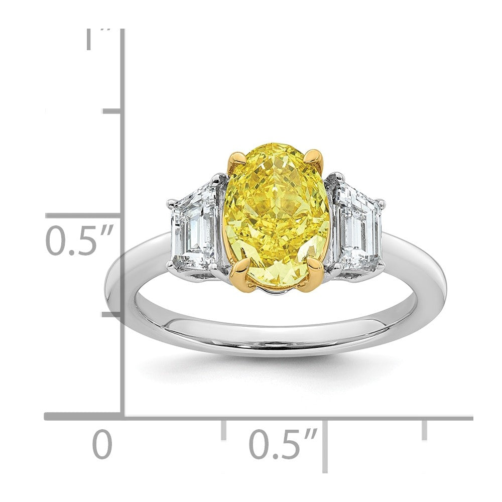 14ktt Lab Grown Dia. Oval VS+ Cert. Vivid Yellow & Trapezoid VS+ F+ Ring