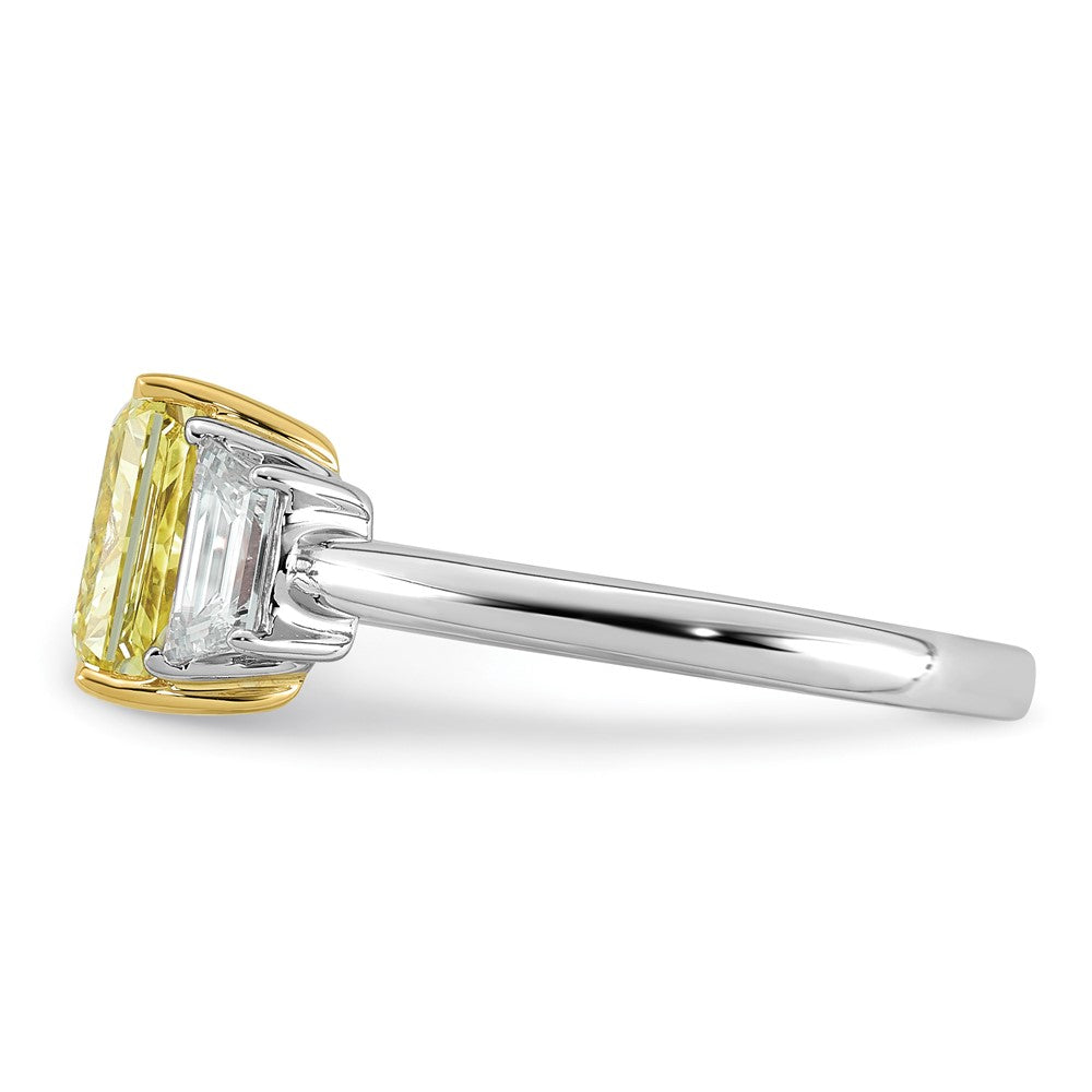 14ktt Lab Grown Dia. Radiant VS+ Cert. Vivid Yellow & Trapezoid VS+ F+ Ring