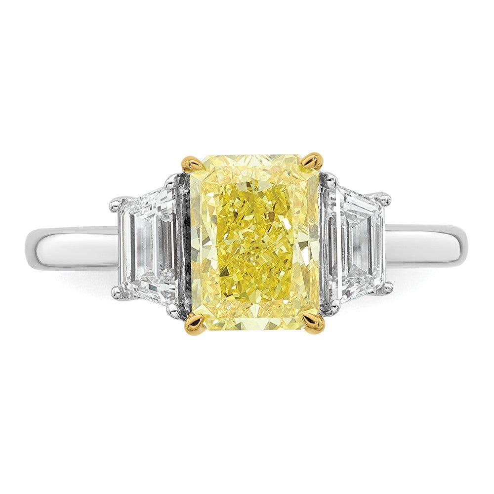 14ktt Lab Grown Dia. Radiant VS+ Cert. Vivid Yellow & Trapezoid VS+ F+ Ring