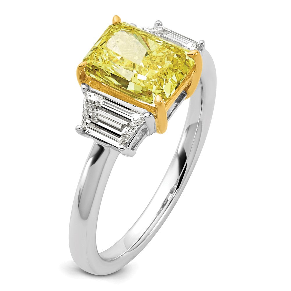 14ktt Lab Grown Dia. Radiant VS+ Cert. Vivid Yellow & Trapezoid VS+ F+ Ring