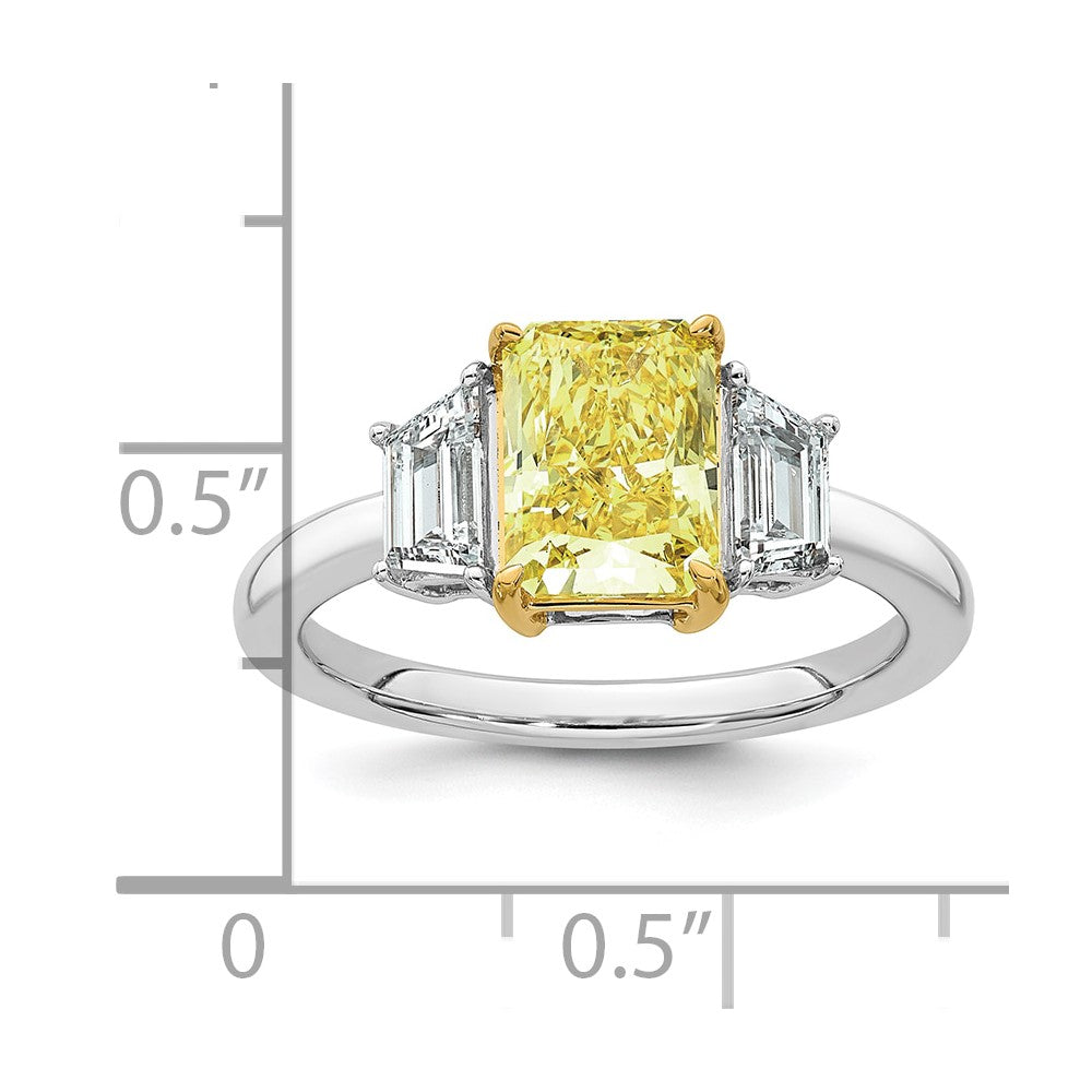 14ktt Lab Grown Dia. Radiant VS+ Cert. Vivid Yellow & Trapezoid VS+ F+ Ring