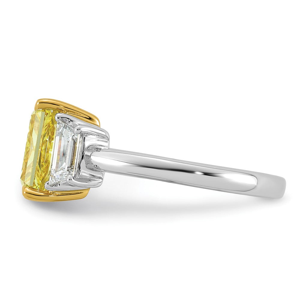 14ktt Lab Grown Dia. Radiant VS+ Cert. Vivid Yellow & Trapezoid VS+ F+ Ring