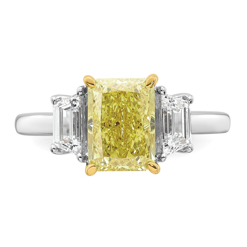 14ktt Lab Grown Dia. Radiant VS+ Cert. Vivid Yellow & Trapezoid VS+ F+ Ring