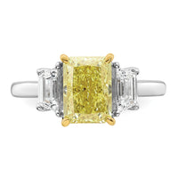 14ktt Lab Grown Dia. Radiant VS+ Cert. Vivid Yellow & Trapezoid VS+ F+ Ring