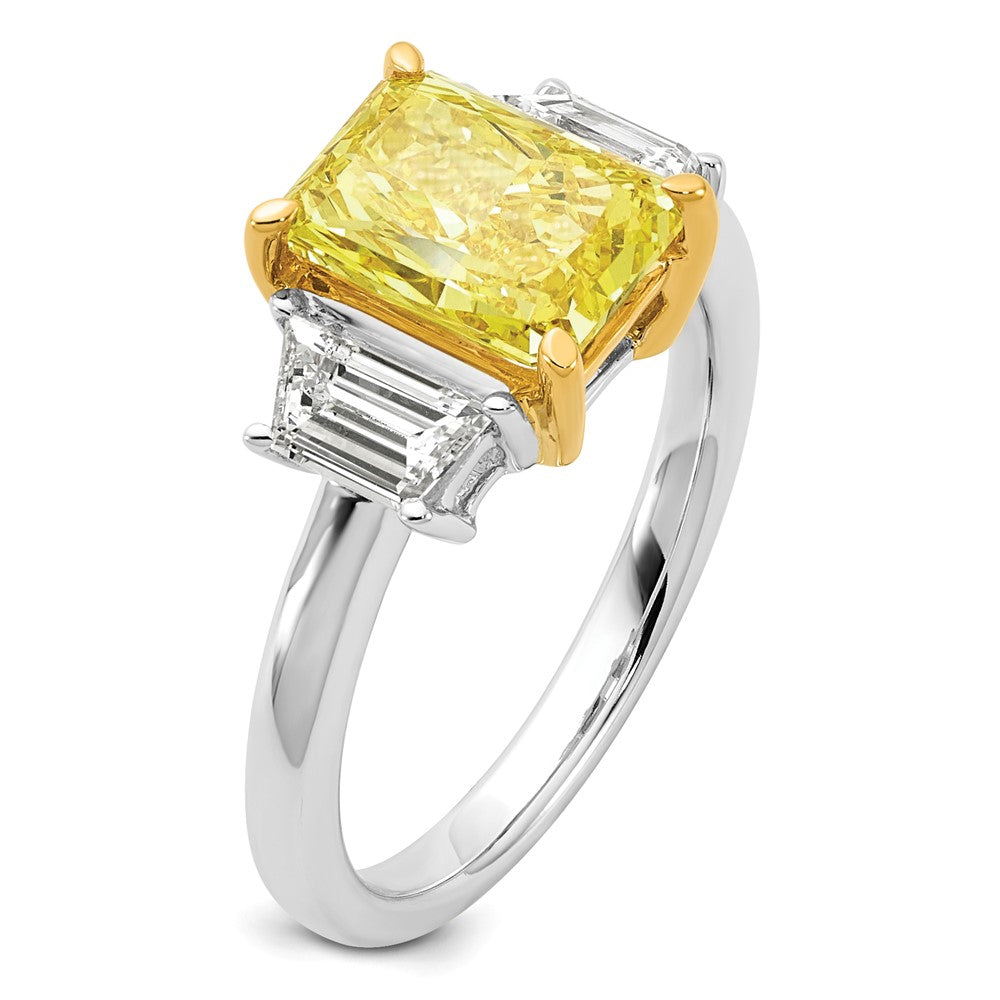 14ktt Lab Grown Dia. Radiant VS+ Cert. Vivid Yellow & Trapezoid VS+ F+ Ring
