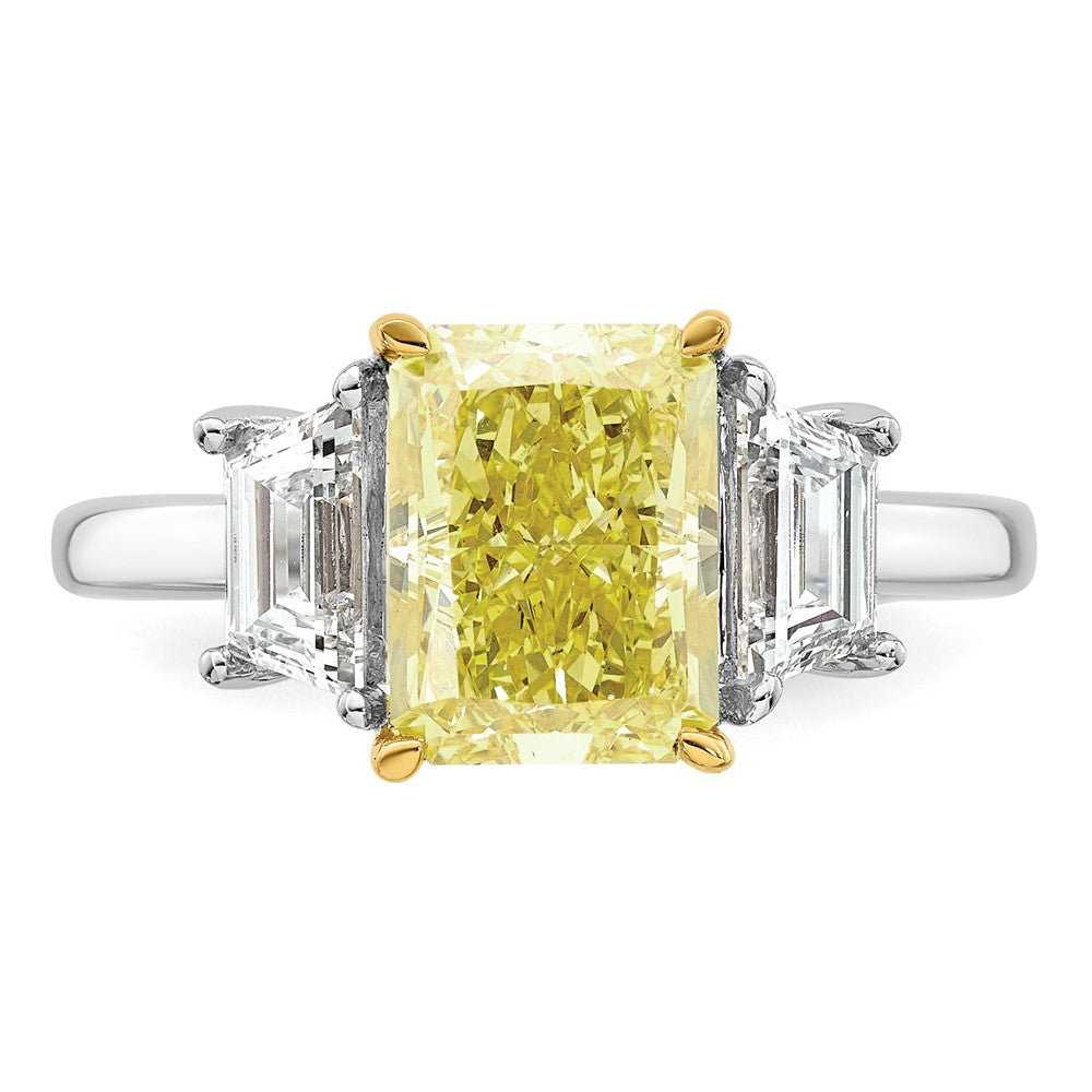 14ktt Lab Grown Dia. Radiant VS+ Cert. Vivid Yellow & Trapezoid VS+ F+ Ring