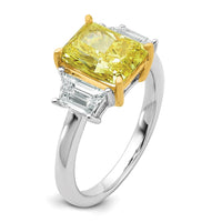 14ktt Lab Grown Dia. Radiant VS+ Cert. Vivid Yellow & Trapezoid VS+ F+ Ring