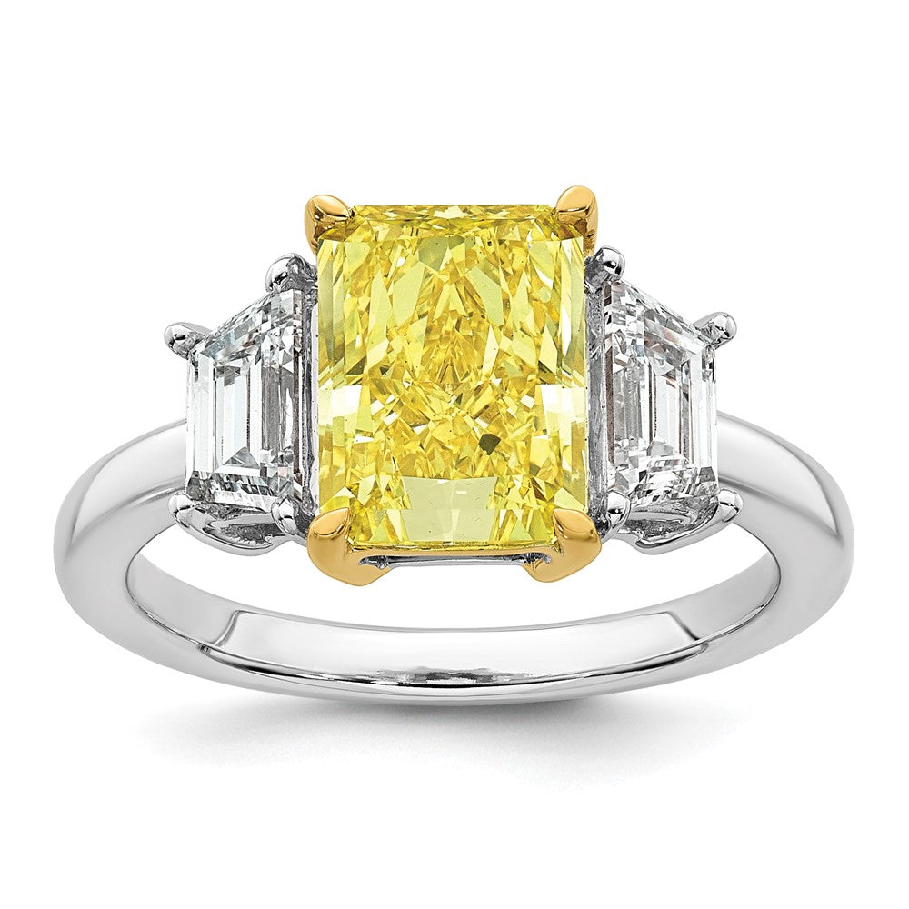 14ktt Lab Grown Dia. Radiant VS+ Cert. Vivid Yellow & Trapezoid VS+ F+ Ring