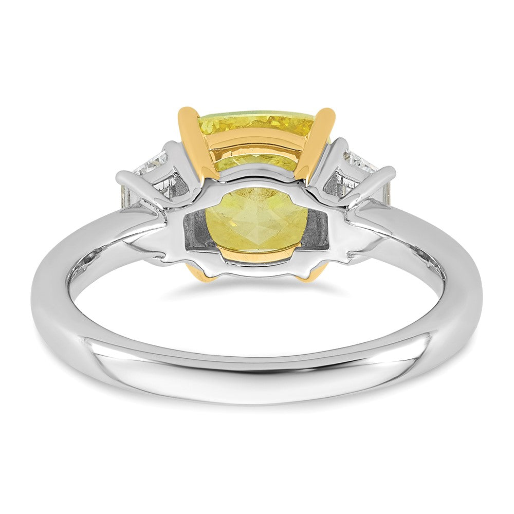 14ktt Lab Grown Dia. Cushion VS+ Cert. Vivid Yellow & Trapezoid VS+ F+ Ring