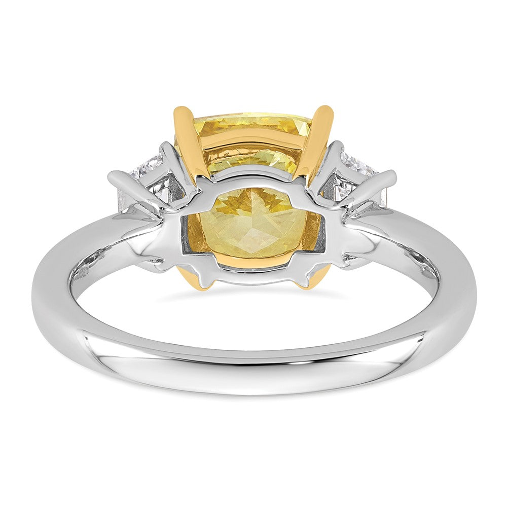 14ktt Lab Grown Dia. Cushion VS+ Cert. Vivid Yellow & Trapezoid VS+ F+ Ring