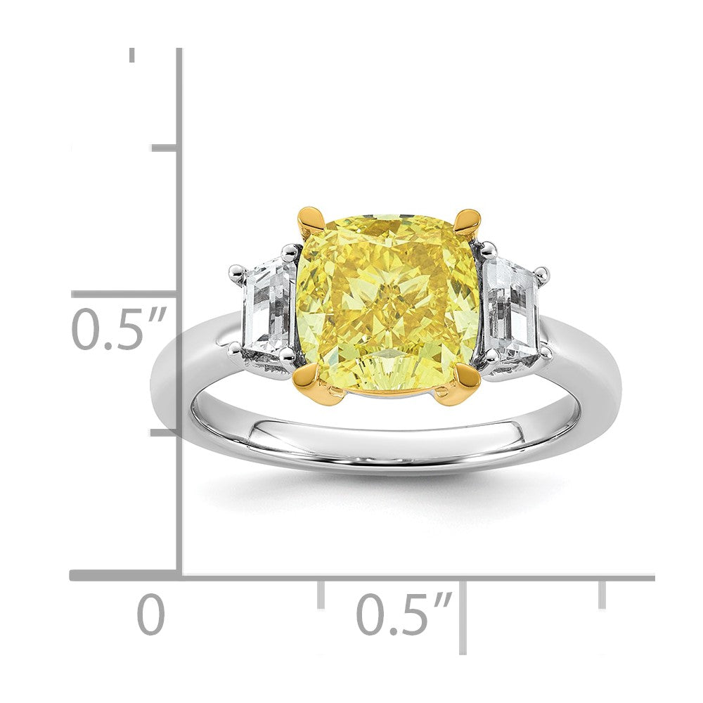 14ktt Lab Grown Dia. Cushion VS+ Cert. Vivid Yellow & Trapezoid VS+ F+ Ring