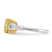 14ktt Lab Grown Dia. Cushion VS+ Cert. Vivid Yellow & Baguette VS+ F+ Ring