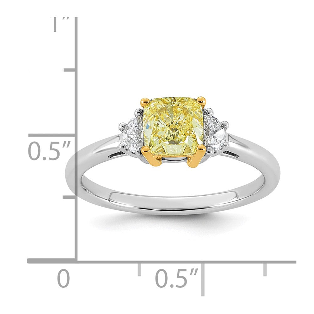 14ktt Lab Grown Dia. Cushion VS+ Cert. Vivid Yellow & Half Moon VS+ F+ Ring