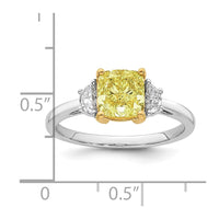 14ktt Lab Grown Dia. Cushion VS+ Cert. Vivid Yellow & Half Moon VS+ F+ Ring