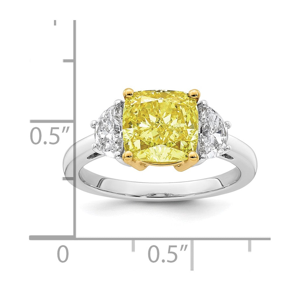 14ktt Lab Grown Dia. Cushion VS+ Cert. Vivid Yellow & Half Moon VS+ F+ Ring