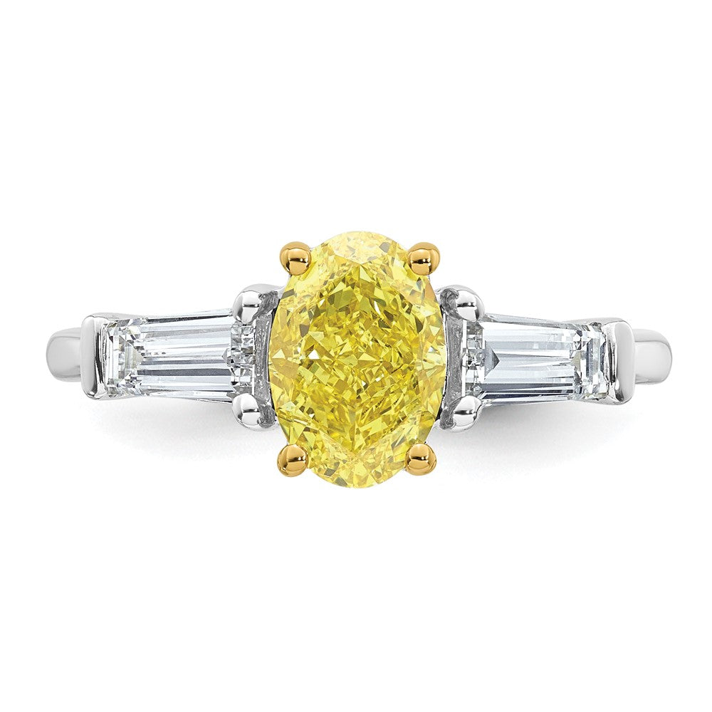 14ktt Lab Grown Dia. Oval VS+ Cert. Vivid Yellow & Baguette VS+ F+ Ring