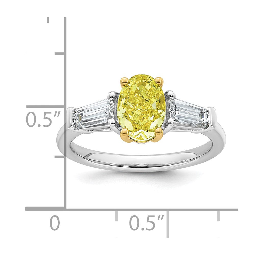 14ktt Lab Grown Dia. Oval VS+ Cert. Vivid Yellow & Baguette VS+ F+ Ring