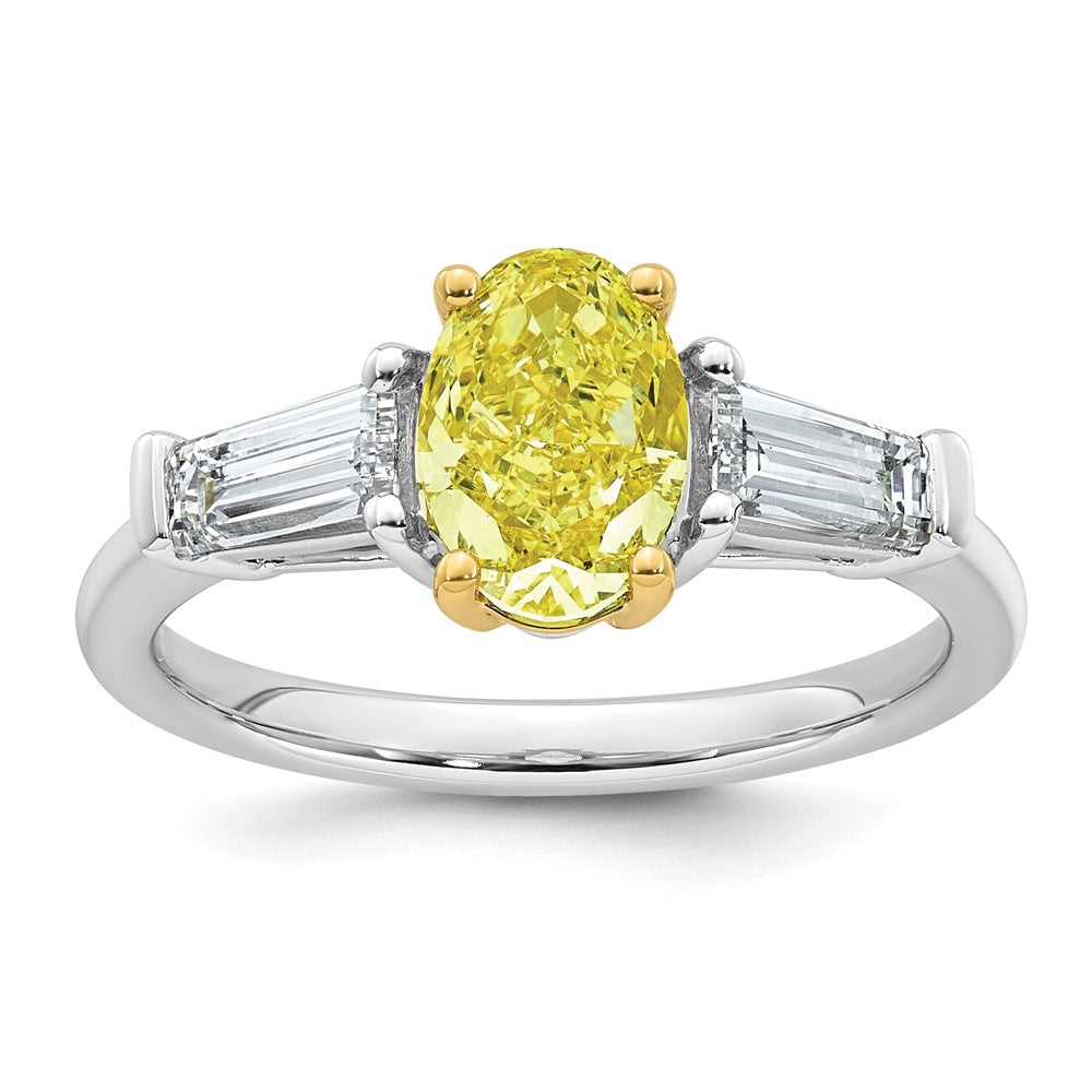 14ktt Lab Grown Dia. Oval VS+ Cert. Vivid Yellow & Baguette VS+ F+ Ring