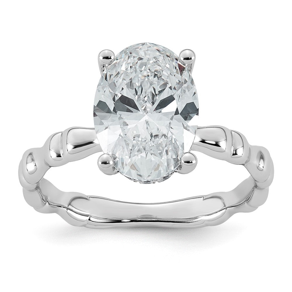 14kw 3 1/5ct Cert Oval Center Lab Grown Diamond VS+ F+ Comp Ring