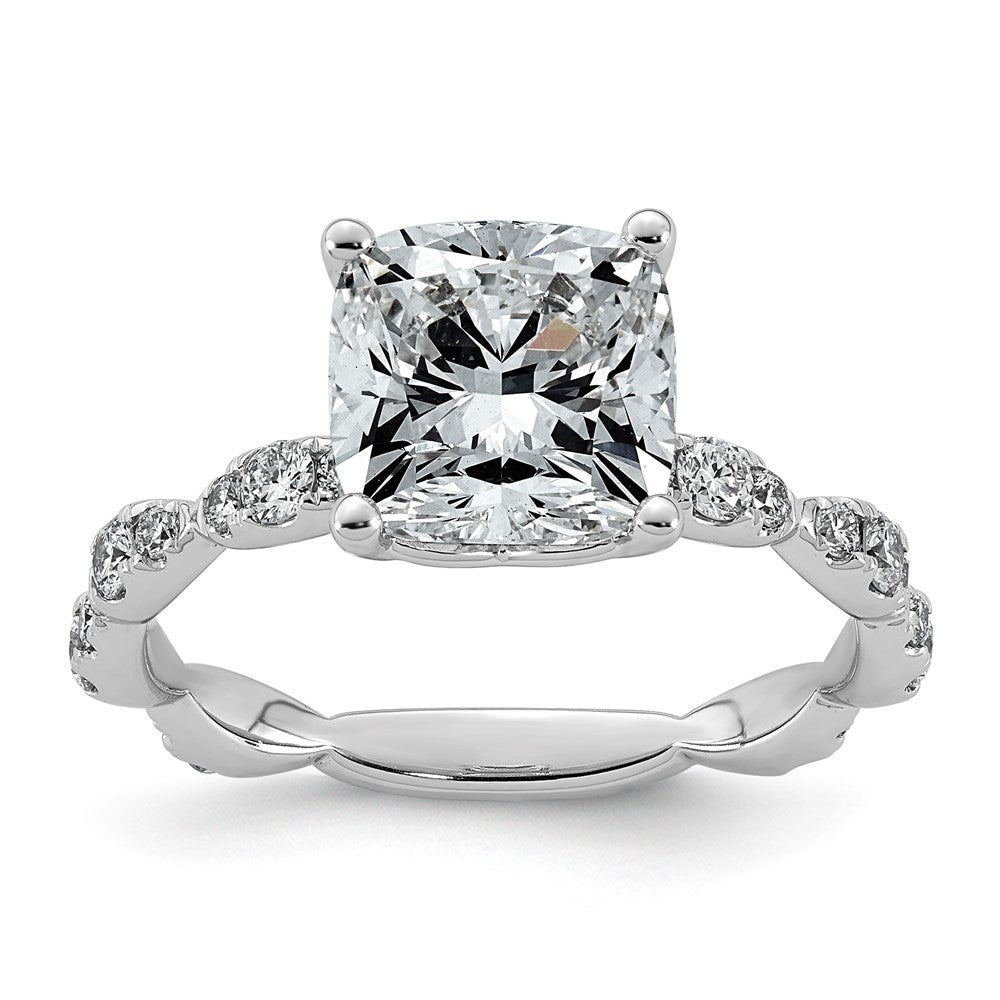14kw 3 1/2ct Certified Cushion Center Lab Grown Diamond VS+ F+ Comp Ring